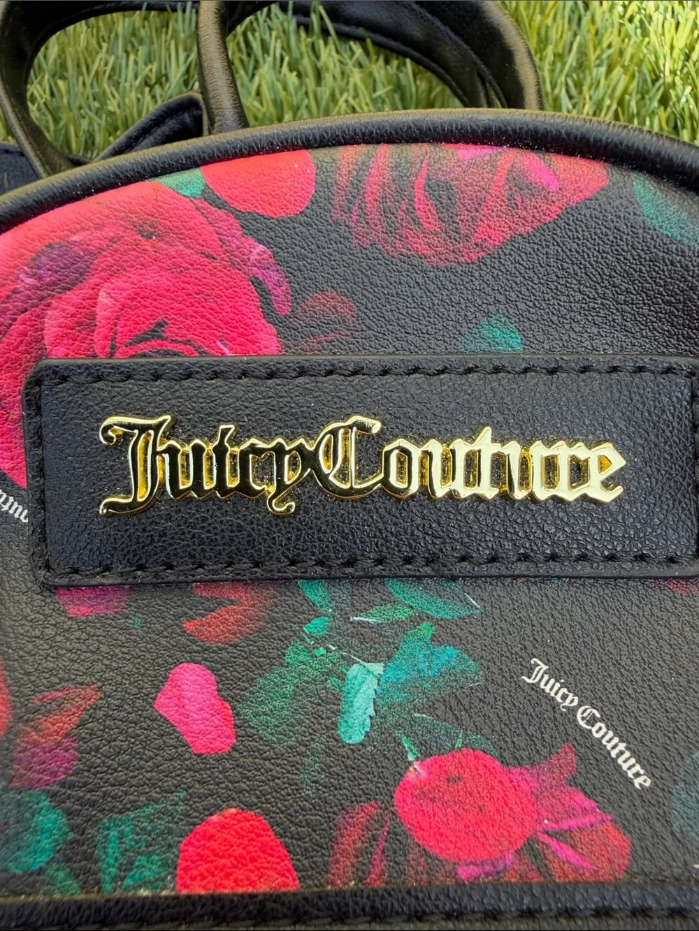 Juicy Couture Black Floral Rose Mini Backpack Y2K Pink Roses Bag Purse OSFA